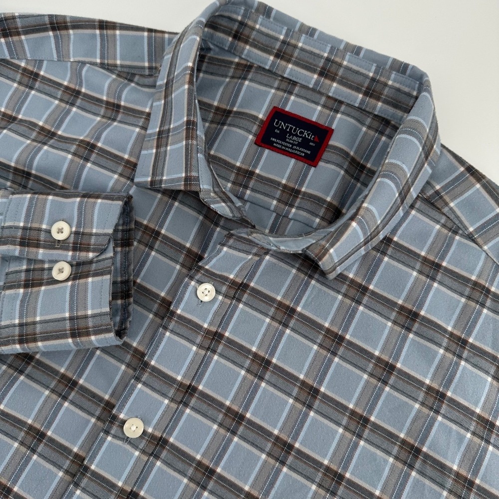 UNTUCKit Button Down Men's Large Blue Plaid Dunato Slim Fit Long Sleeve Shirt